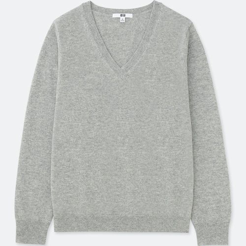 カシミヤVネックセーター（長袖）、カラー:02 LIGHT GRAY