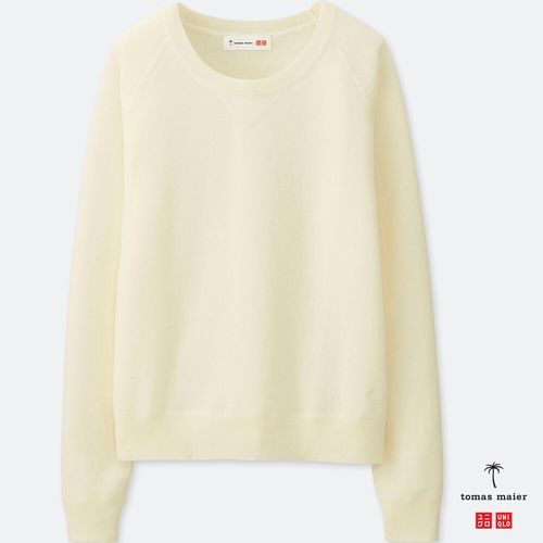 カシミヤクルーネックセーター(長袖)、01 OFF WHITE