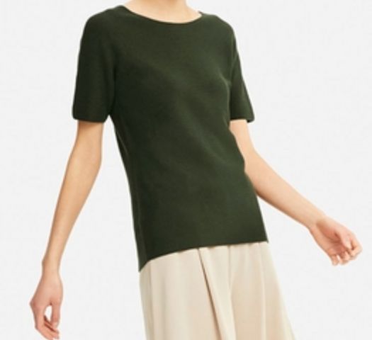 UNIQLO┃3Dコットンクルーネックセーター（半袖） ダークグリーン